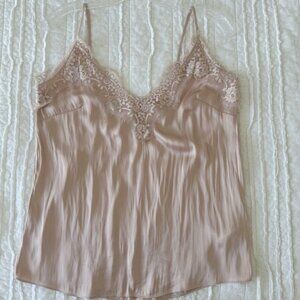 Peachy-Pink Silky Lace Trimmed Camisole Top Women